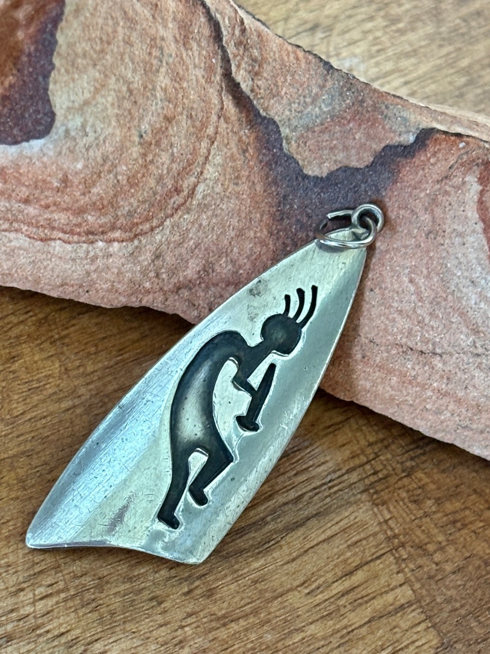 Vintage Native American Signed Sterling Kokopelli Pendant - 2” long - Picture 2 of 10